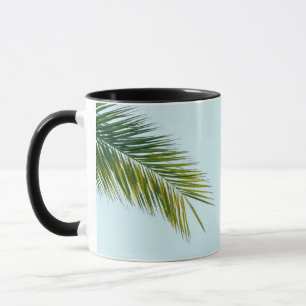 Tropical Green Palm Frond on Light Blue Mug