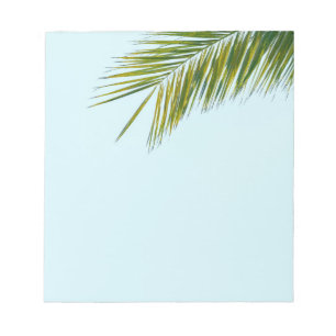 Tropical Green Palm Frond on Light Blue Notepad