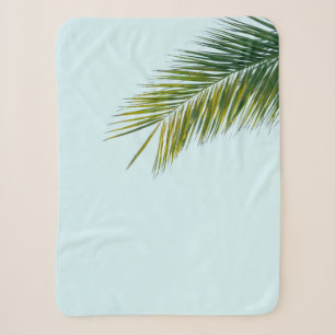 Tropical Green Palm Frond on Light Blue Sherpa Blanket