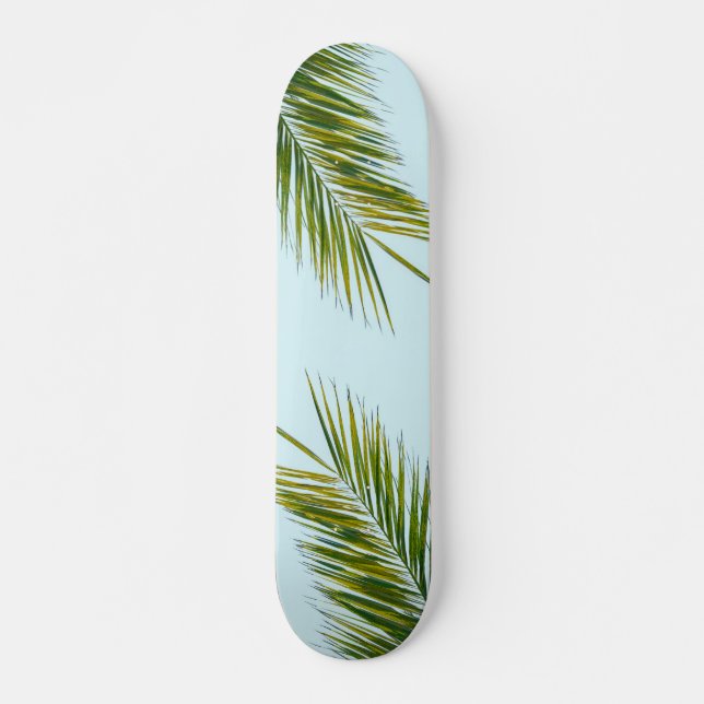 Tropical Green Palm Frond on Light Blue Skateboard (Front)