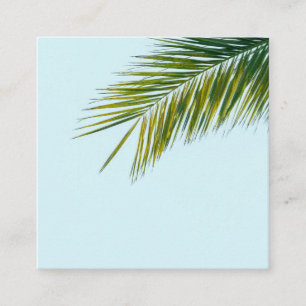 Tropical Green Palm Frond on Light Blue Square Business Card