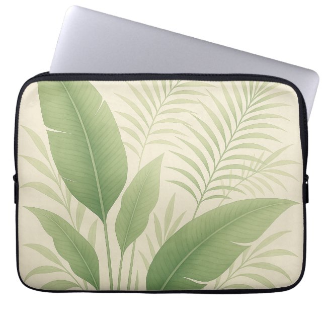 Tropical Green Palm Fronds and Banana Leaves  Laptop Sleeve (Front)