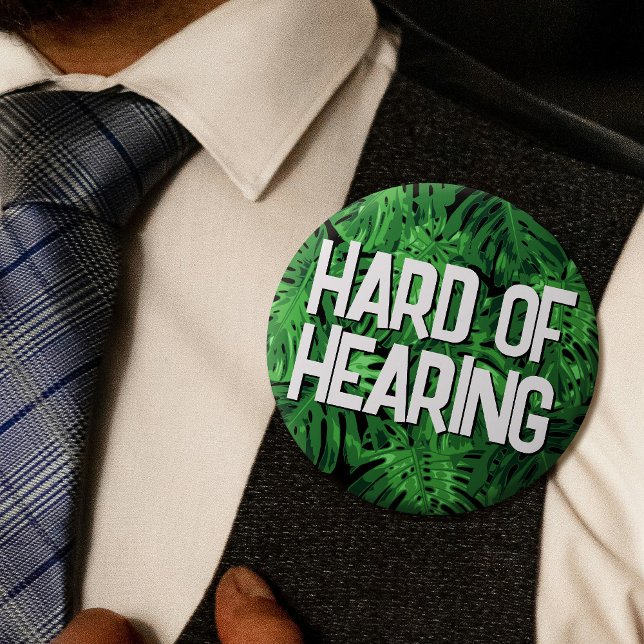 Tropical Green Palm Jungle Leaves Hard of Hearing 6 Cm Round Badge (Creator Uploaded)