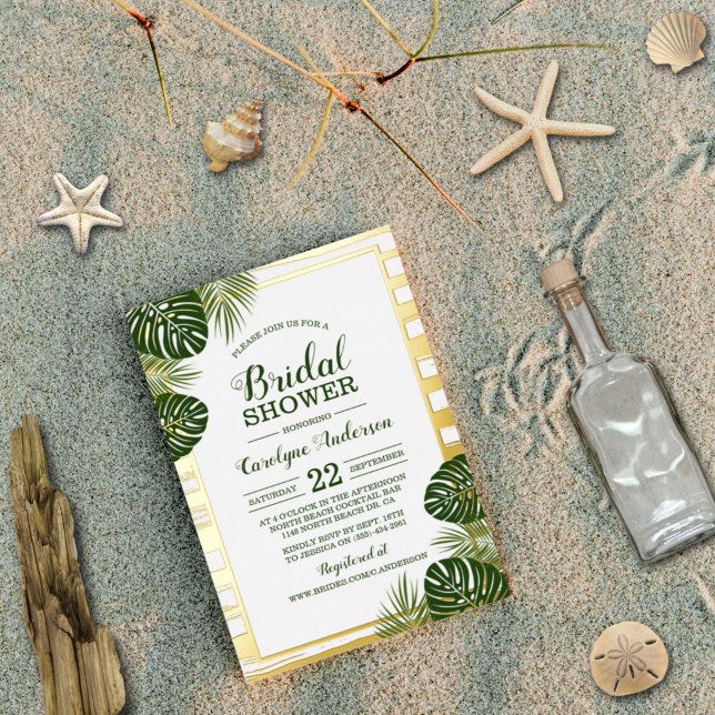 Tropical Green Palm Leaf Beach Bridal Shower Real (Creator Uploaded)