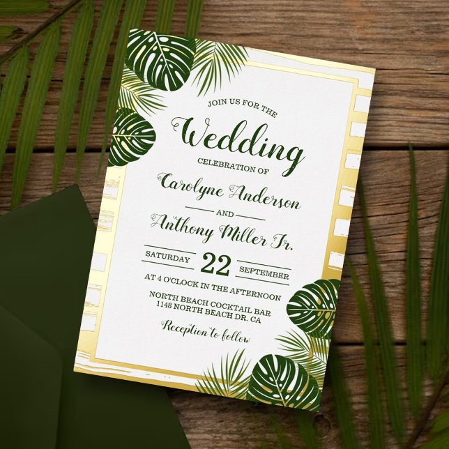 Tropical Green Palm Leaf Beach Wedding Real (Creator Uploaded)