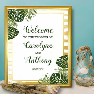 Tropical Green Palm Leaf Beach Wedding Real Foil Prints
