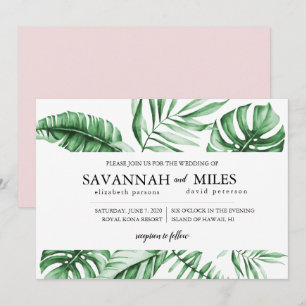 Tropical Green Palm Leaf Border Wedding Invitation