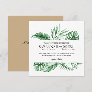 Tropical Green Palm Leaf Border Wedding Invitation