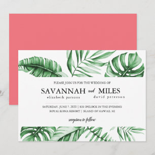 Tropical Green Palm Leaf Border Wedding Invitation