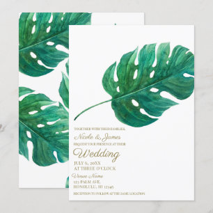 Tropical Green Palm Leaf Hawaiian Summer Wedding Invitation