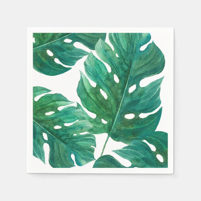Tropical Green Palm Leaf Hawaiian Summer Wedding Napkin (Front)
