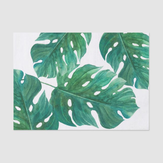 Tropical Green Palm Leaf Hawaiian Summer Wedding Tissue Paper (Front)