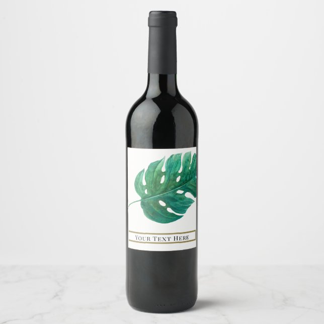 Tropical Green Palm Leaf Hawaiian Summer Wedding Wine Label (Front)