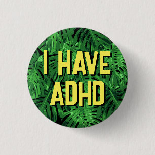 Tropical Green Palm Leaves ADHD  3 Cm Round Badge
