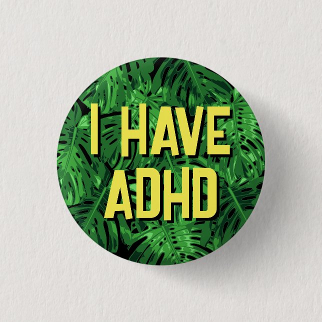 Tropical Green Palm Leaves ADHD  3 Cm Round Badge (Front)