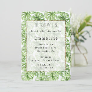 Tropical Green Palm Leaves Birthday Invitation