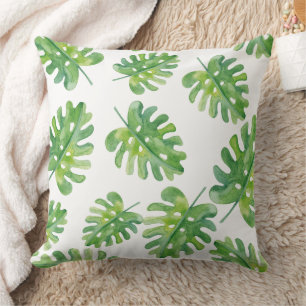Tropical Green Palm Leaves Pattern Cushion