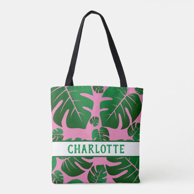 Tropical Green Palm Leaves Personalised Tote Bag (Back)