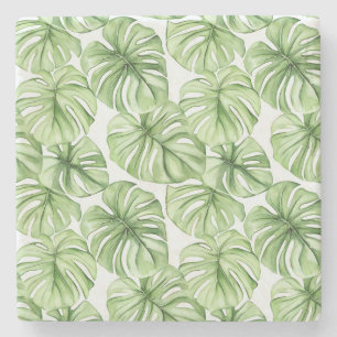Tropical Green Palm Leaves  Stone Coaster