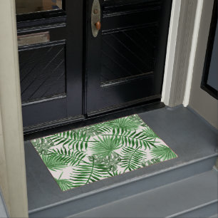 Tropical Green Palm Leaves Summer Pattern Doormat