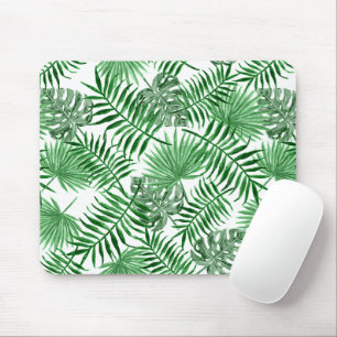 Tropical Green Palm Leaves Summer Pattern On White Mouse Mat