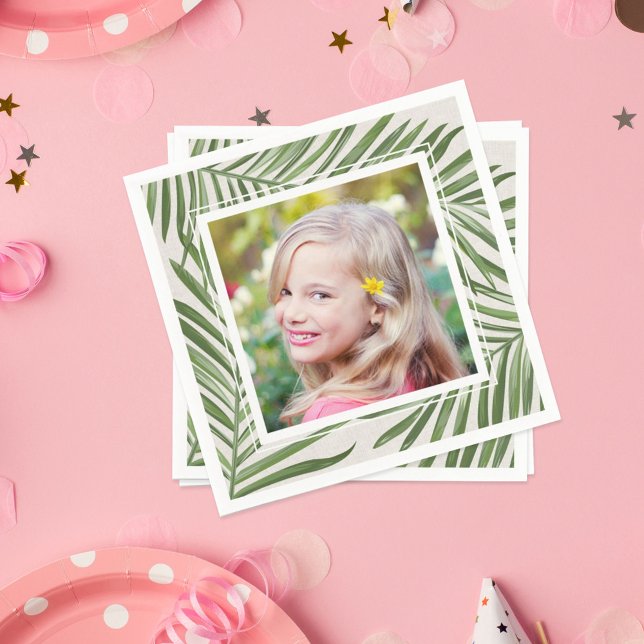 Tropical Green Palm Leaves Summer Photo Napkin (Creator Uploaded)