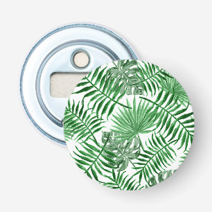 Tropical Green Palm Leaves Summer Watercolor Art Bottle Opener