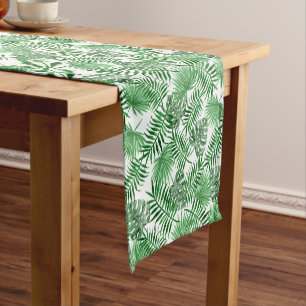 Tropical Green Palm Leaves Summer Watercolor Art Short Table Runner