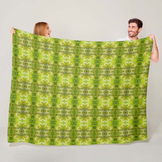 Tropical green palm leaves sunlight pattern fleece blanket (In Situ)