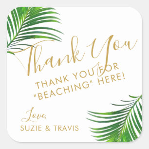 Tropical Green Palm Leaves Thank You Favour Square Sticker