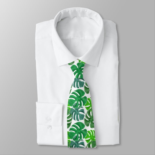 Tropical Green Palm Leaves Tie (Tied)