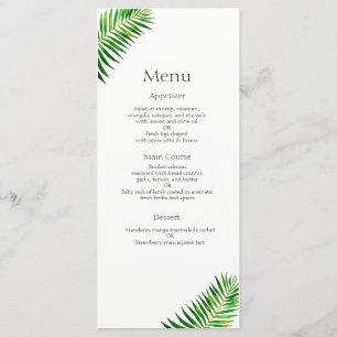 Tropical green palm leaves wedding menu
