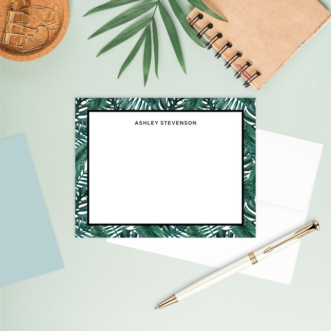 Tropical Green Palm Monstera Leaves Custom Name Card (Creator Uploaded)