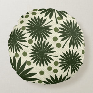Tropical Green Palm Tree Art Round Cushion