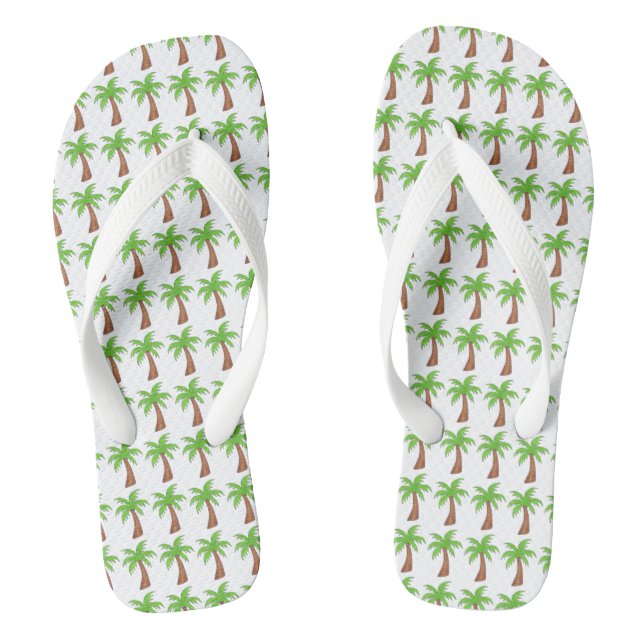 Tropical Green Palm Tree Beach Vacation Island Flip Flops (Footbed)
