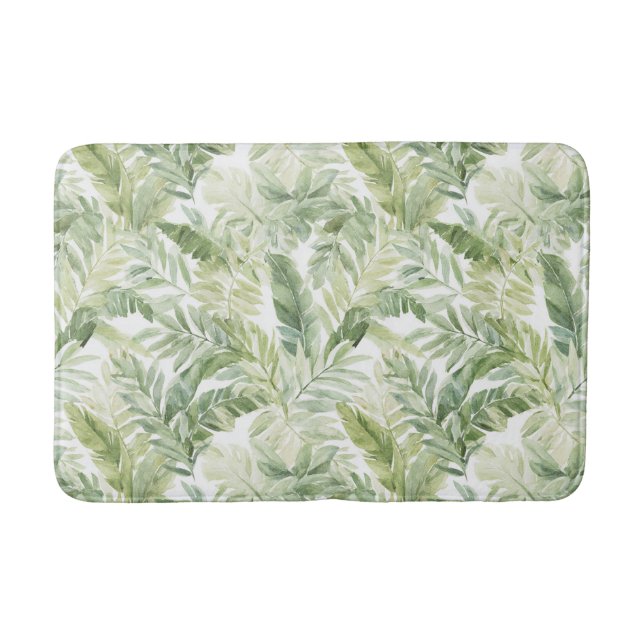 Tropical Green Palm Tree Leaves Bath Mat (Front)