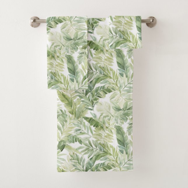 Tropical Green Palm Tree Leaves Bath Towel Set (Insitu)