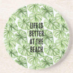 Tropical Green Palm Tree Leaves Coaster