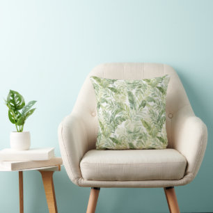 Tropical Green Palm Tree Leaves Cushion