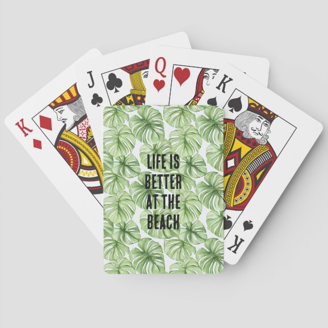 Tropical Green Palm Tree Leaves Playing Cards (Back)
