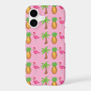 Tropical Green Palm Tree Pineapple Pink Flamingo