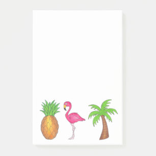 Tropical Green Palm Tree Pineapple Pink Flamingo Post-it Notes