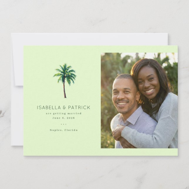 Tropical Green Palm Tree Save The Date (Front)