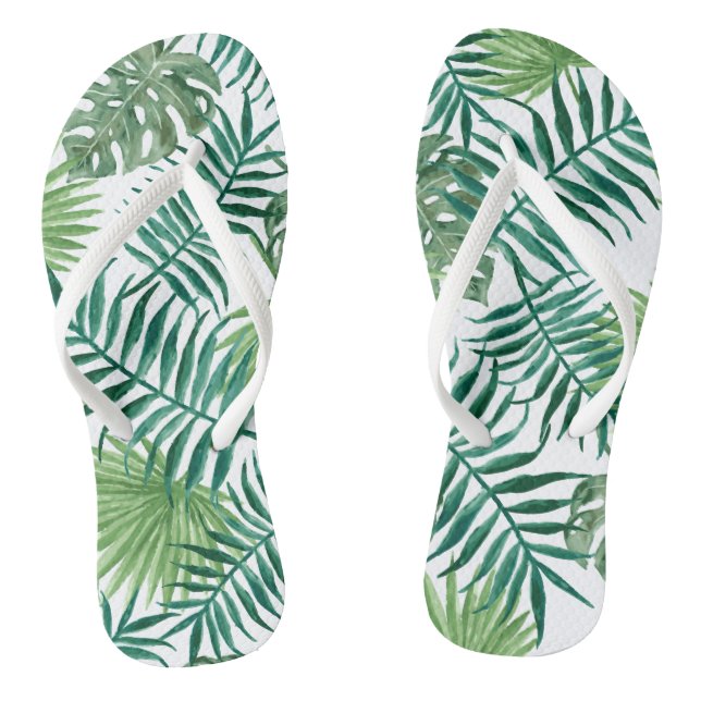 Tropical Green Palms Flip Flops (Footbed)