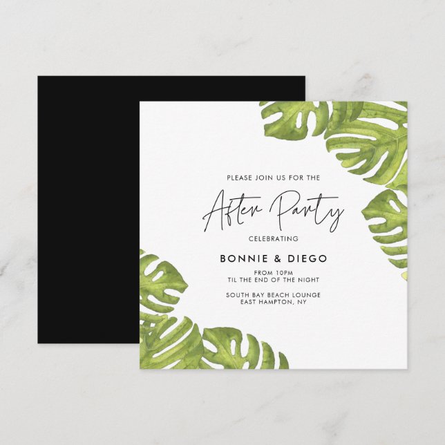 Tropical green palms wedding after party invitation (Front/Back)