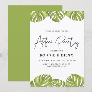 Tropical green palms wedding after party invitation