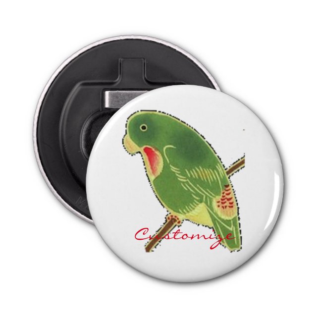 Tropical Green Parakeet Thunder_Cove Bottle Opener (Front)