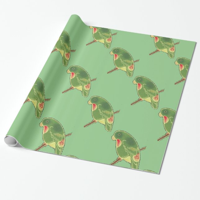 Tropical Green Parakeet Thunder_Cove Wrapping Paper (Unrolled)