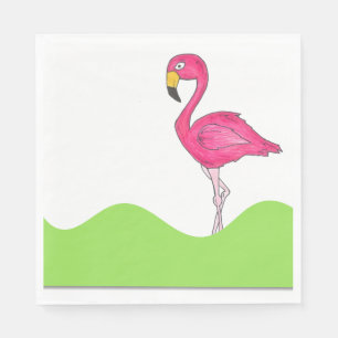 Tropical Green Pink Flamingo Bird Print Napkins