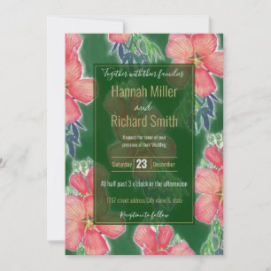 Tropical Green Pink Hibiscus Flower Painting